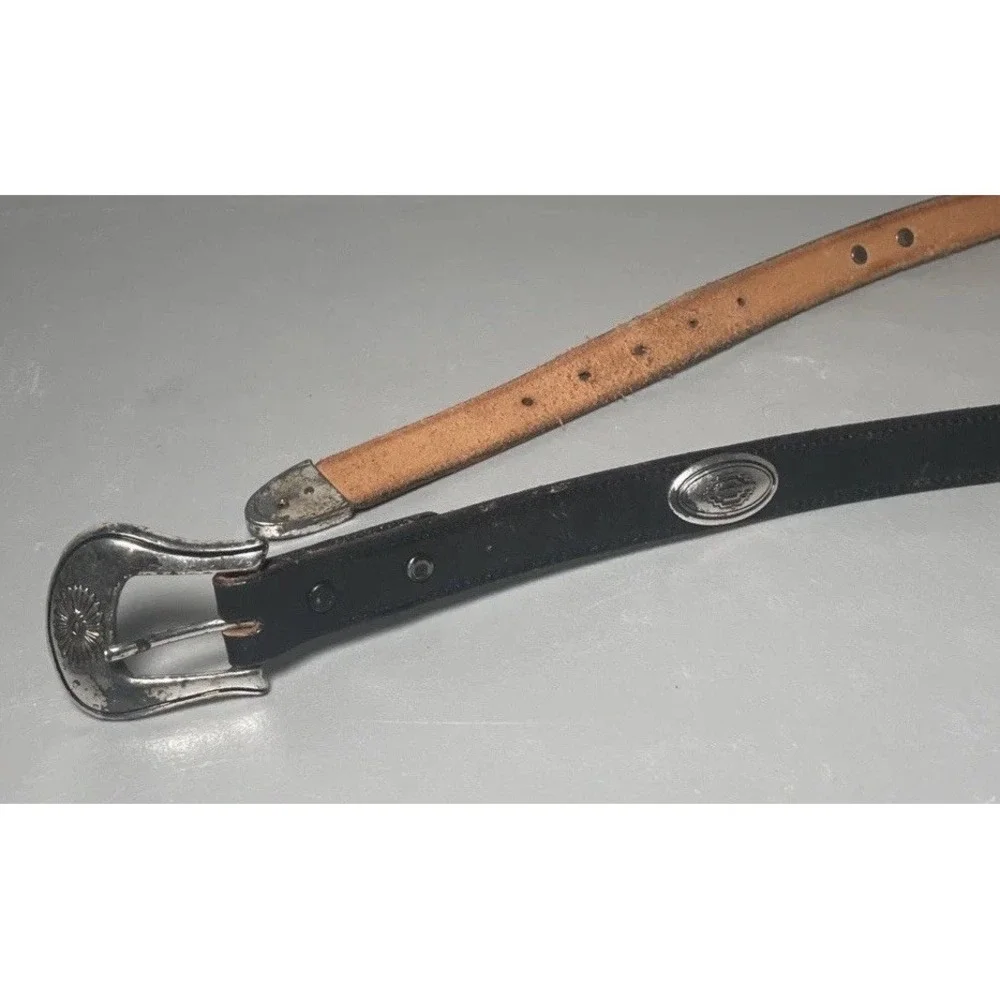 Vintage Concho Black Leather‎ Western Full Grain Cowhide Belt Size 42